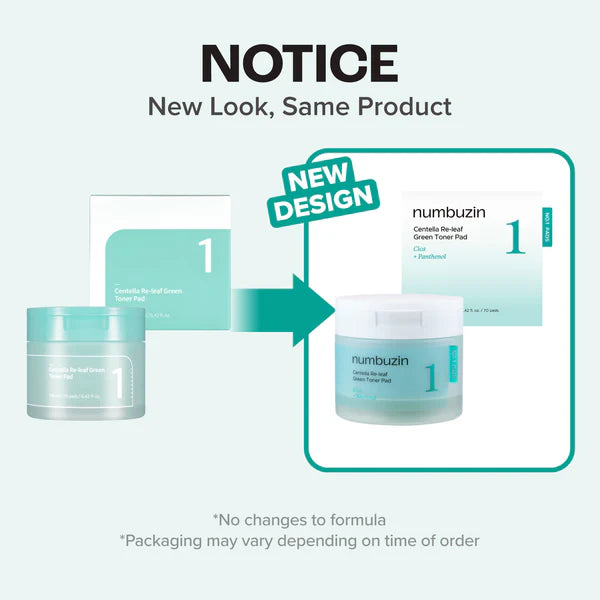 No.1 Centella Re-leaf Green Toner Pad 190ml | Numbuzin (70 Pads)