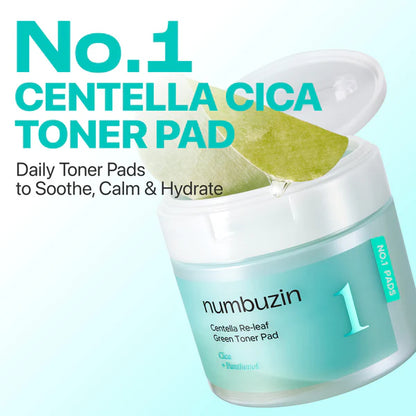 No.1 Centella Re-leaf Green Toner Pad 190ml | Numbuzin (70 Pads)