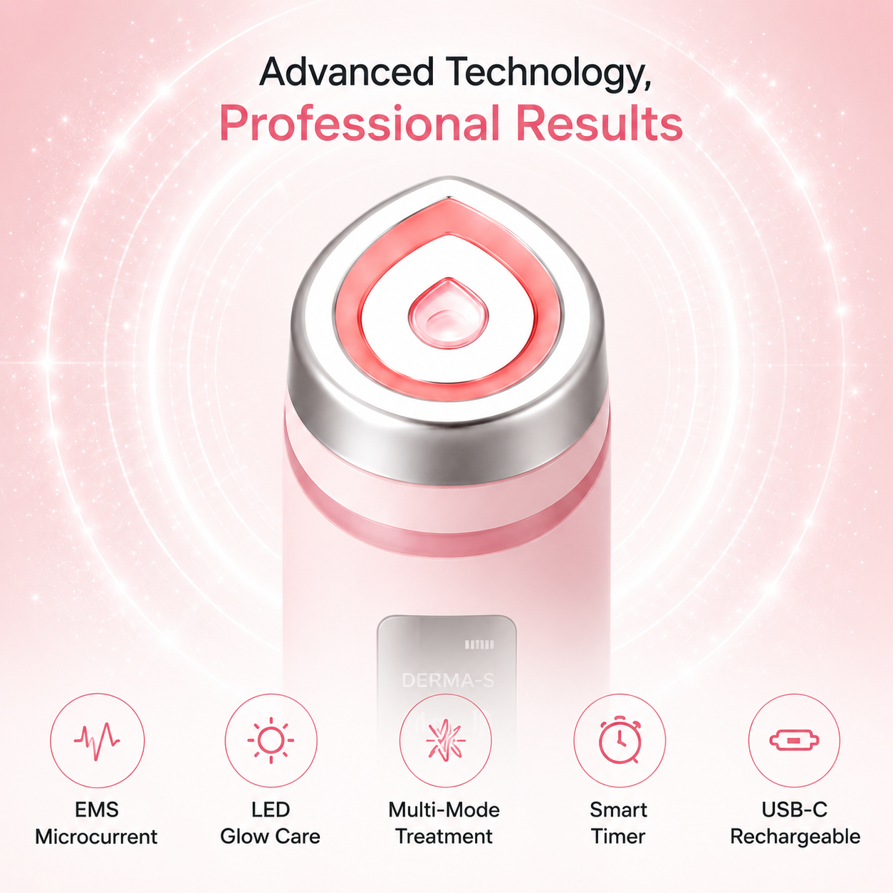AGE-R Booster Pro — DERMA-S Multi-Mode Skin Device (Pink)