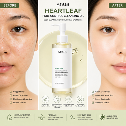 Anua Heartleaf Pore Control Cleansing Oil – Gentle Makeup Remover