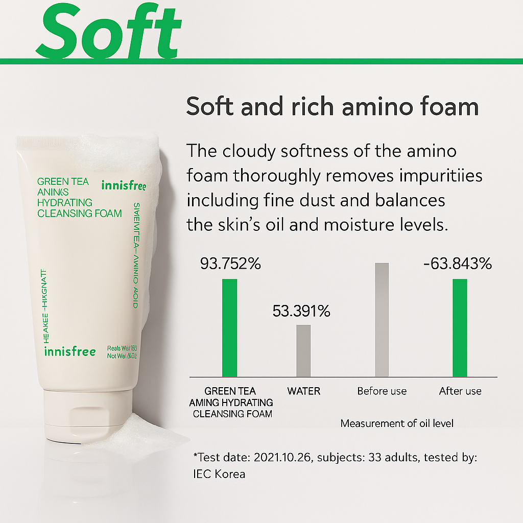 [ INNISFREE ] Green Tea Amino Acid Cleansing Foam (150g / 5.07 oz)