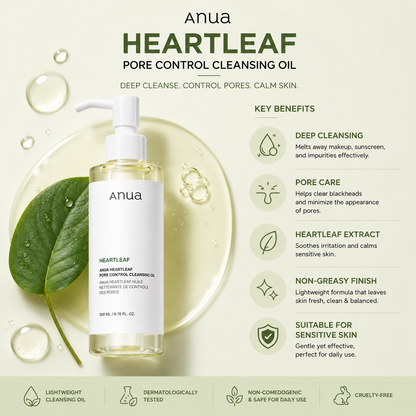 Anua Heartleaf Pore Control Cleansing Oil – Gentle Makeup Remover