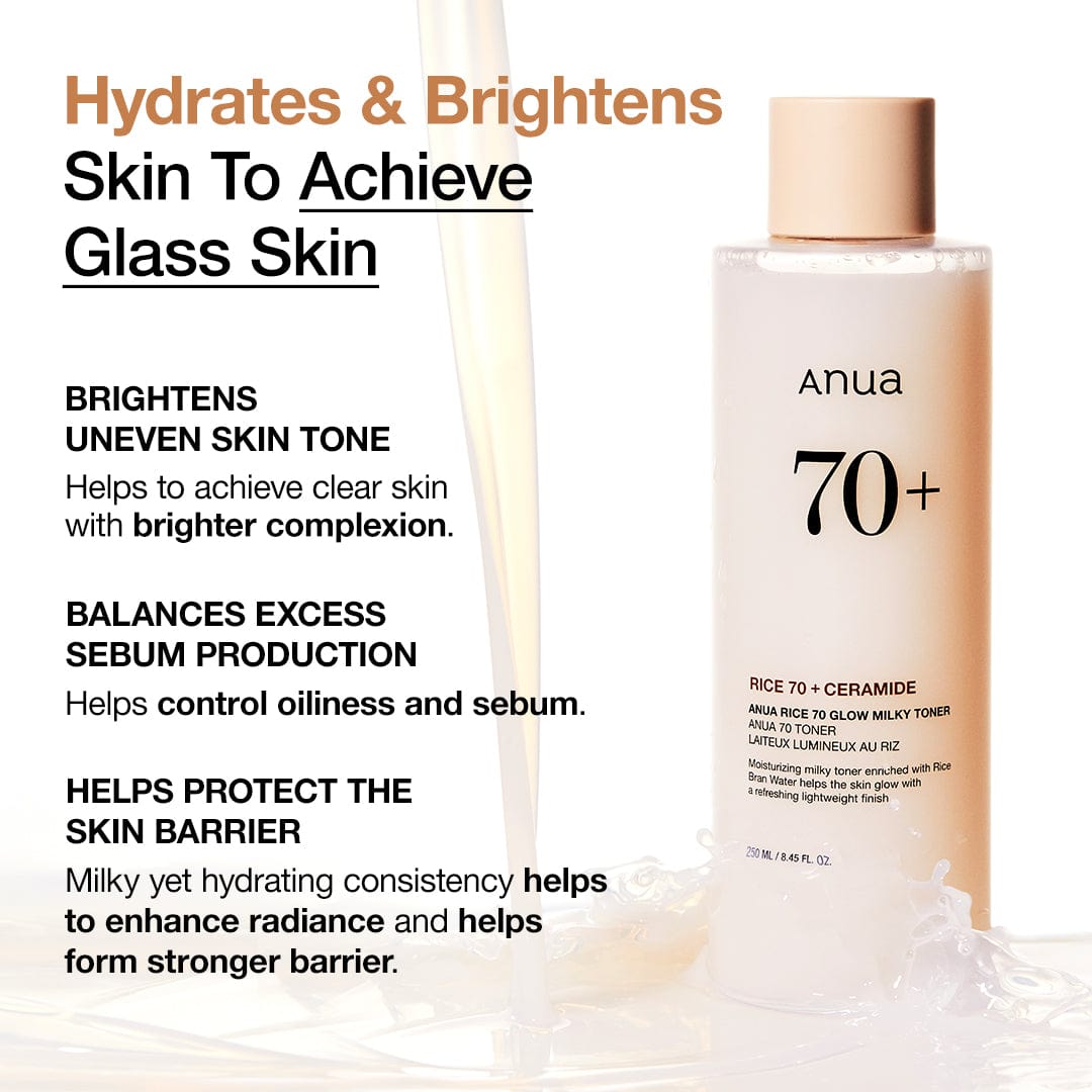 Anua Rice 70% Glow Milky Toner 250ml – Brightening Glass Skin Toner